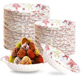 100 Pack White Red Snowflake Paper Bowls - Grencian