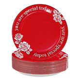 100 Pcs 10-inch Red Rose Party Paper Plates - Grencian