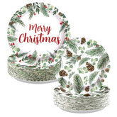 100 Pcs 9" and 7" Christmas Pine Party Paper Plates - Grencian