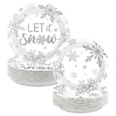 100 Pcs 9" and 7" Christmas Snowflake Party Paper Plates - Grencian
