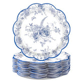 100 Pcs 9-inch Blue Floral Party Paper Plates - Grencian