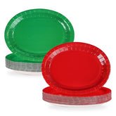100 Pcs Christmas Red Green Oval Party Paper Plates - Grencian