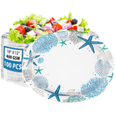 100 Pcs Coastal Coral Oval Party Paper Plates - Grencian