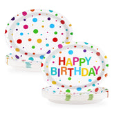 100 Pcs Colorful Dots Birthday Oval Party Paper Plates - Grencian