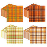 100 Pcs Fall Gingham Square Party Napkins 2 Ply - Grencian
