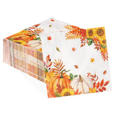 100 Pcs Fall Pumpkin and Sunflower Square Party Napkins - Grencian