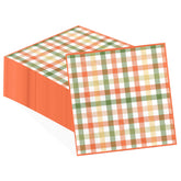 100 Pcs Orange Green Plaid Square Party Napkins - Grencian