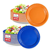 100 Pcs Orange and Blue Party Paper Plates - Grencian