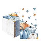 100 Pcs Paper Napkin 3 Ply Blue Orange Pumpkins - Grencian