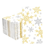 100 Pcs Paper Napkin 3 Ply White Gold Snowflake - Grencian