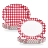 100 Pcs Red Gingham Oval Party Paper Plates - Grencian
