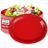 100 Pcs Red Oval Party Paper Plates - Grencian