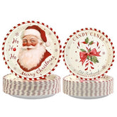 100 Pcs Santa Claus Candy Cane Party Paper Plates - Grencian