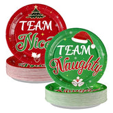 100 Pcs Team Naughty Team Nice Party Paper Plates - Grencian