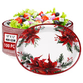100 Pcs Poinsettia Floral Oval Paper Plates - Grencian