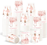 100Pcs Pink Ballerina Paper Drinking Cups 9oz - Ballet Bows Tutu Disposable Hot Cold Cups for Girls Baby Shower Birthday Dance Party - Grencian