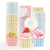 120 Pcs Blue Purple Yellow Red Gingham Snack Cup - Grencian