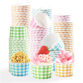 120 Pcs Ice Cream Snack Cup Pink Blue Yellow Green Plaid - Grencian
