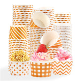 120 Pcs Orange Gingham Polka Dot Ice Cream Snack Cup - Grencian