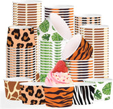 120 Pcs 12 oz Jungle Safari Animal Ice Cream Cups Leopard Tiger Zebra - Grencian
