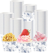 120Pcs 12oz Blue Floral Ice Cream Cups Disposable Dessert Bowls - Grencian