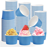120Pcs 12oz Blue Ice Cream Cups Disposable Dessert Bowls - Grencian