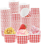 120Pcs 12oz Red and White Gingham Ice Cream Cups Checkered Dessert Bowls image 1
