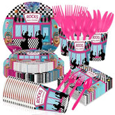 168 Pcs 50s Party Plates Napkins Cups and Forks - Grencian