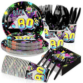 168 Pcs 80s Party Plates Napkins Cups and Forks - Grencian