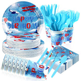 168 Pcs Airplane Birthday Party Plates Napkins Cups and Forks - Grencian