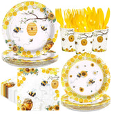 168 Pcs Bee Birthday Party Plates Napkins Cups and Forks - Grencian