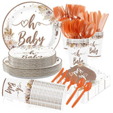 168 Pcs Boho Baby Shower Party Plates Napkins Cups and Forks - Grencian