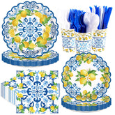 168 Pcs Capri Lemon Party Plates Napkins Cups and Forks - Grencian