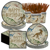 168 Pcs Dinosaur Fossil Birthday Party Plates Napkins Cups and Forks - Grencian