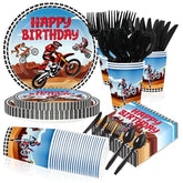 168 Pcs Dirt Bike Birthday Party Plates Napkins Cups and Forks - Grencian
