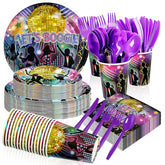 168 Pcs Disco 70s Party Plates Napkins Cups and Forks - Grencian