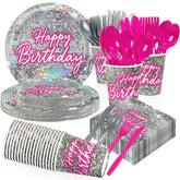 168 Pcs Disco Birthday Party Plates Napkins Cups and Forks - Grencian