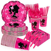 168 Pcs Hot Pink Birthday Party Plates Napkins Cups and Forks - Grencian