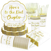168 Pcs Next Chapter Party Scalloped Plates Napkins Cups and Forks - Grencian