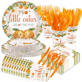 168 Pcs Orange Twins Baby Shower Party Plates Napkins Cups and Forks - Grencian