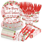 168 Pcs Strawberry Twins Baby Shower Party Plates Napkins Cups and Forks - Grencian