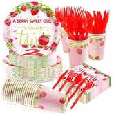 168Pcs Strawberry 2nd Birthday Paper Supplies - Grencian