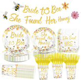 169Pcs Bee Bridal Shower Party Supplies - She Found Her Honey Wildflower Plates and Napkins Tableware Set for Bridal Shower Serves 24 - Grencian