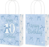 16Pcs Blue Bow 10th Birthday Party Favor Bags Cute Bow Goodie Bags - Grencian