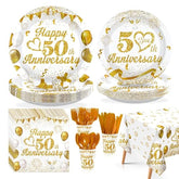 170 Pcs 50th Wedding Anniversary Plates Napkins Cups Forks Tablecloth - Grencian