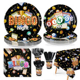 170 Pcs Bingo Plates Napkins Cups Forks Tablecloth - Grencian
