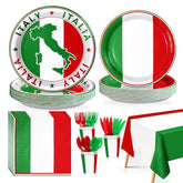 170 Pcs Italian Flag Plates Napkins Cups Forks Tablecloth - Grencian