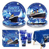 170 Pcs Nautical Birthday Plates Napkins Cups Forks Tablecloth - Grencian