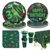 170 Pcs Rex Dinosaur 3rd Birthday Plates Napkins Cups Forks Tablecloth - Grencian