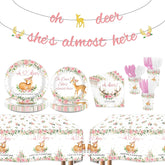 171Pcs Oh Deer Baby Shower Party Decorations Tableware Serves 24 - Grencian